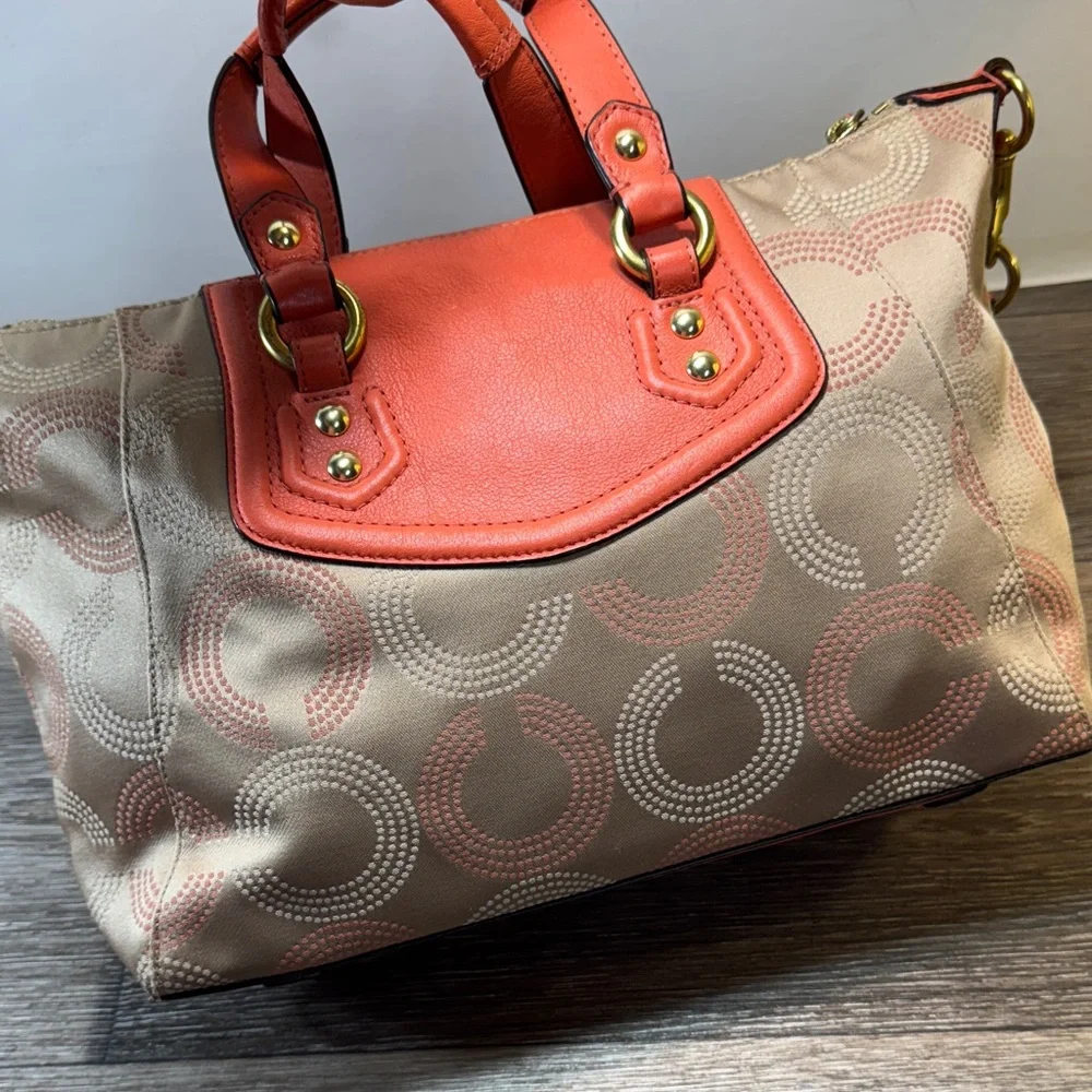 Coach Coral and Tan Satchel - Picture 5 of 14